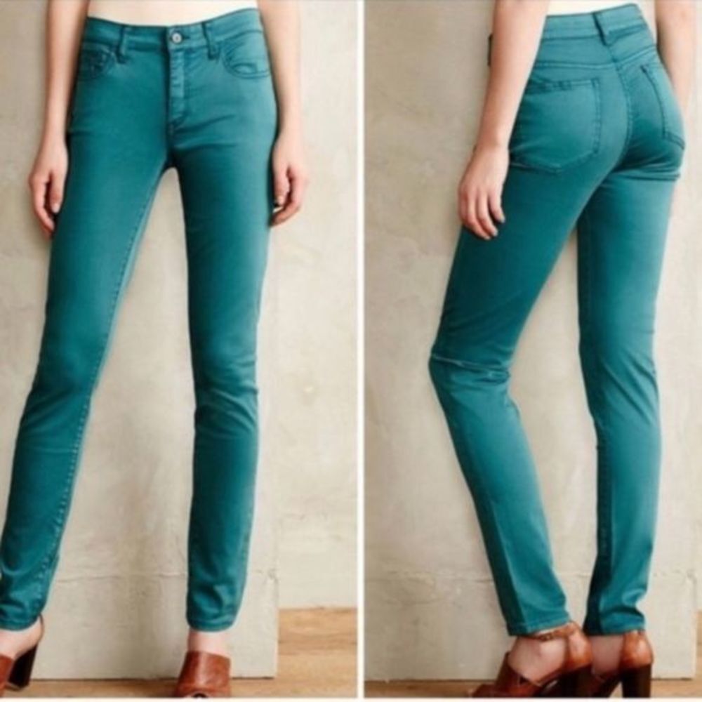 Anthropologie Teal Skinny hyphen pants